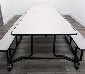 10ft Cafeteria Lunch Table w/ Bench Seat, Gray Top, Adult Size (RF)