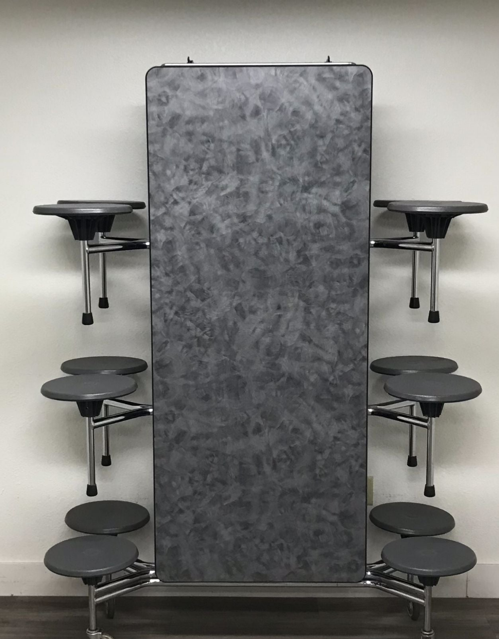 12ft Cafeteria Lunch Table w/ 12 Stool Seat, Gray Brush Top, Gray Seat, Adult Size (RF)