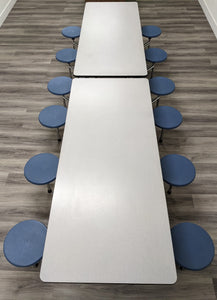 10ft Cafeteria Lunch Table w/ Stool Seat, Gray Top, Blue Seat, Adult Size (RF)