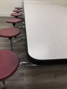 10ft Cafeteria Lunch Table w/ Stool Seat, Gray Top, Burgundy Seat, Adult Size (RF)