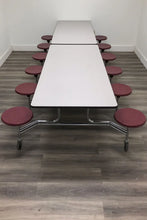 Load image into Gallery viewer, 10ft Cafeteria Lunch Table w/ Stool Seat, Gray Top, Burgundy Seat, Adult Size (RF)
