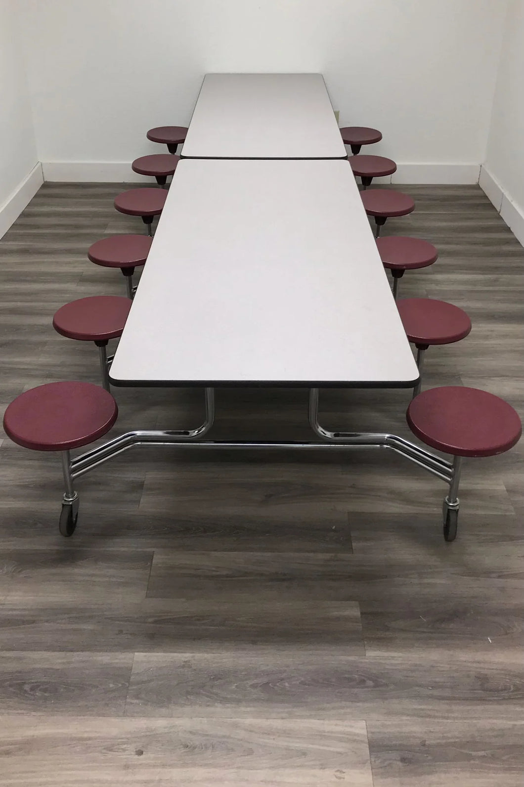 10ft Cafeteria Lunch Table w/ Stool Seat, Gray Top, Burgundy Seat, Adult Size (RF)