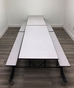 12ft Cafeteria Lunch Table w/ Bench Seat, Gray, Palmer Hamilton Brand, Dual Table Size Adjustable (RF)