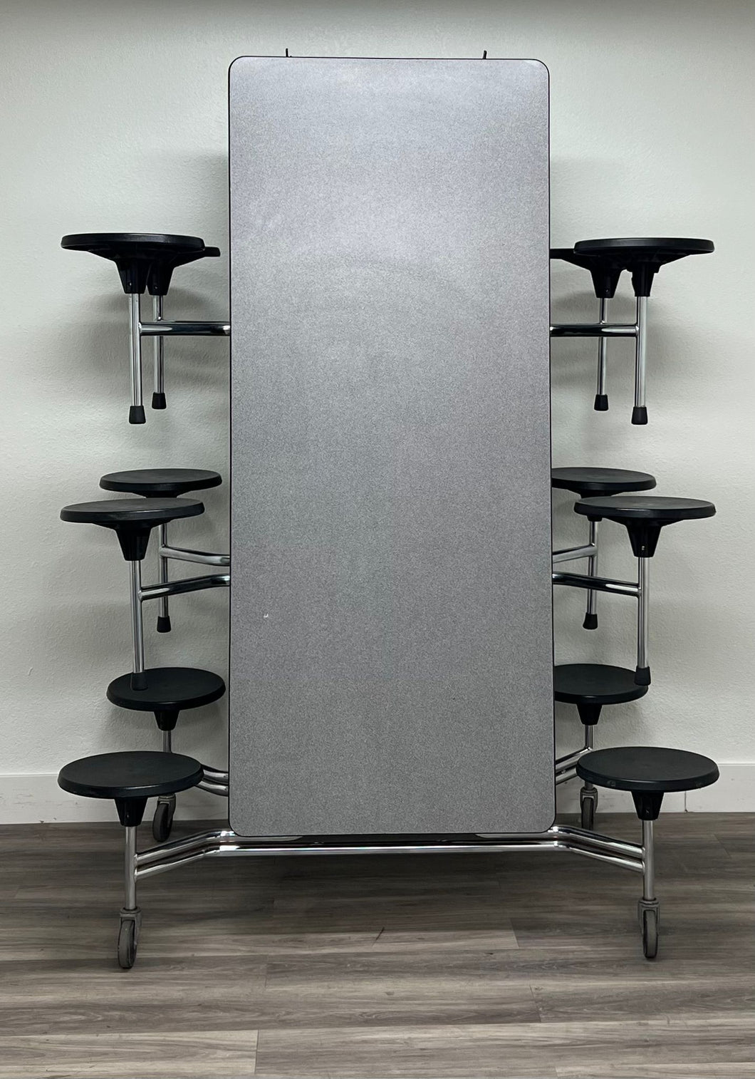 12ft Cafeteria Lunch Table w/ Stool Seat, Gray Top, Black Seat, Adult Size (RF)