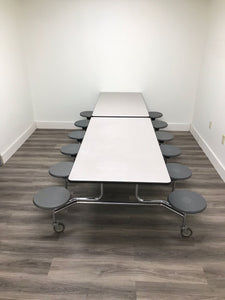 10ft Cafeteria Lunch Table w/ 12 Stool Seat, Gray Top, Gray Seat, Adult Size (RF)