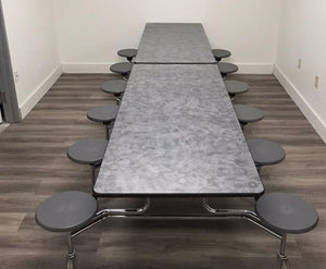 12ft Cafeteria Lunch Table w/ 12 Stool Seat, Gray Top, Gray Seat, Adult Size (RF)