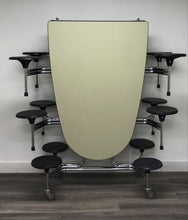 Load image into Gallery viewer, 10ft Cafeteria Lunch Table w/ 12 Stool Seat, Green Top, Black Seat, Oval, Adult Size (RF)
