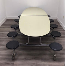 Load image into Gallery viewer, 10ft Cafeteria Lunch Table w/ 12 Stool Seat, Green Top, Black Seat, Oval, Adult Size (RF)
