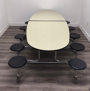 10ft Cafeteria Lunch Table w/ 12 Stool Seat, Green Top, Black Seat, Oval, Adult Size (RF)