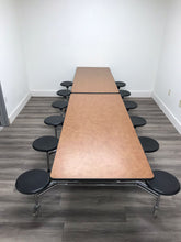 Load image into Gallery viewer, 12ft Cafeteria Lunch Table w/ 12 Stool Seat, Brown Brush Top, Black Seat, Adult Size (RF)
