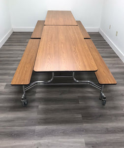 12ft Cafeteria Lunch Table w/ Bench Seat, Medium Oak, Adult Size (RF)