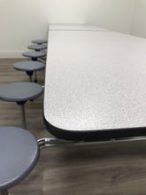 Load image into Gallery viewer, 12ft Cafeteria Lunch Table w/ Stool Seat, Gray Top, Gray Purple Seat, Adult Size (RF)
