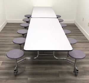 12ft Cafeteria Lunch Table w/ Stool Seat, Gray Top, Light Purple Seat, Adult Size (RF)
