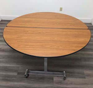 60in Round Cafeteria Lunch Folding Table, Wood Grain Top, Adult Size (RF)