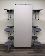 Load image into Gallery viewer, 12ft Cafeteria Lunch Table w/ Stool Seat, Gray Top, Gray Purple Seat, Adult Size (RF)
