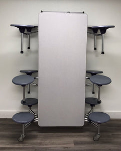 12ft Cafeteria Lunch Table w/ Stool Seat, Gray Top, Gray Purple Seat, Adult Size (RF)