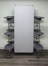 Load image into Gallery viewer, 12ft Cafeteria Lunch Table w/ Stool Seat, Gray Top, Light Purple Seat, Adult Size (RF)
