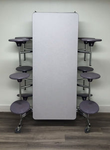 12ft Cafeteria Lunch Table w/ Stool Seat, Gray Top, Light Purple Seat, Adult Size (RF)