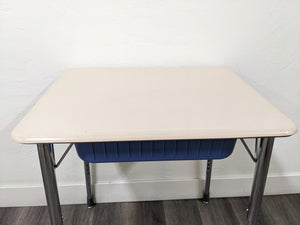 Virco Zuma ZADJ2026BOXM Open Front Desk w/ Hard Plastic Top and Blue Book Box (RF)
