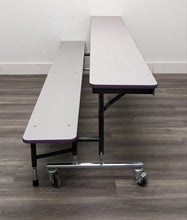 Load image into Gallery viewer, 8ft Mobile Convertible Bench Table, Gray w/ Purple Trim, Adult/Elementary Adjustable Height Size (RF)

