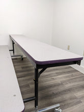Load image into Gallery viewer, 8ft Mobile Convertible Bench Table, Gray w/ Purple Trim, Adult/Elementary Adjustable Height Size (RF)
