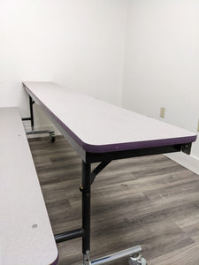 8ft Mobile Convertible Bench Table, Gray w/ Purple Trim, Adult/Elementary Adjustable Height Size (RF)