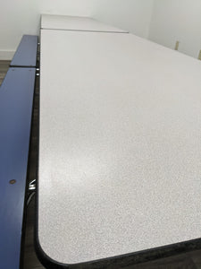 12ft Cafeteria Lunch Table w/ Foldable Bench Seat, Gray Top, Blue Foldable Bench, Elementary Size (RF)