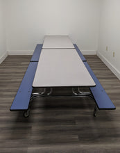 Load image into Gallery viewer, 12ft Cafeteria Lunch Table w/ Foldable Bench Seat, Gray Top, Blue Foldable Bench, Elementary Size (RF)
