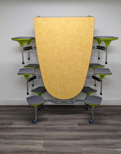 Load image into Gallery viewer, 10ft Cafeteria Lunch Table w/ 12 Stool Seat, Yellow Top, Gray Top/Green Base Seat, Oval, Adult Size (RF)
