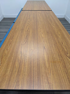 12ft Cafeteria Lunch Table w/ Foldable Bench Seat, Wood Grain, Bell Blue Color Bench, Adult Size (RF) (Copy)