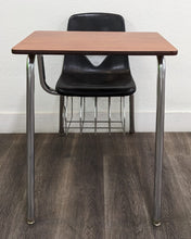 Load image into Gallery viewer, Student Combo Desk, Black Seat, Cherry Wood Grain Top, With Basket (RF)
