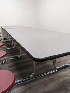 12ft Cafeteria Lunch Table w/ Stool Seat, Gray Top, Burgundy Seat, Adult Size (RF)