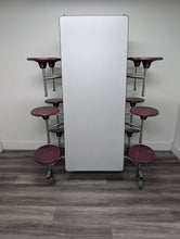 Load image into Gallery viewer, 12ft Cafeteria Lunch Table w/ Stool Seat, Gray Top, Burgundy Seat, Adult Size (RF)
