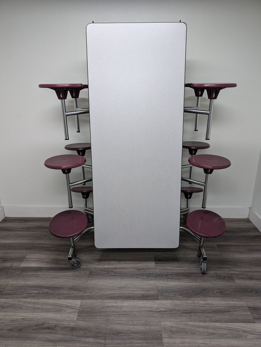 12ft Cafeteria Lunch Table w/ Stool Seat, Gray Top, Burgundy Seat, Adult Size (RF)