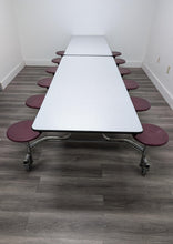 Load image into Gallery viewer, 12ft Cafeteria Lunch Table w/ Stool Seat, Gray Top, Burgundy Seat, Adult Size (RF)
