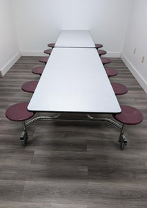 12ft Cafeteria Lunch Table w/ Stool Seat, Gray Top, Burgundy Seat, Adult Size (RF)