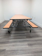 Load image into Gallery viewer, 12ft Cafeteria Lunch Table w/ Foldable Bench Seat, Orange Brown Brush Top, Elementary School Size (RF)
