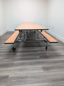 12ft Cafeteria Lunch Table w/ Foldable Bench Seat, Orange Brown Brush Top, Elementary School Size (RF)