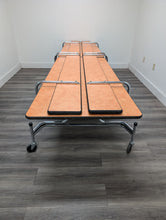 Load image into Gallery viewer, 12ft Cafeteria Lunch Table w/ Foldable Bench Seat, Orange Brown Brush Top, Elementary School Size (RF)
