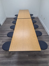 Load image into Gallery viewer, 12ft Cafeteria Lunch Table w/ Stool Seat, Light Oak Top, Navy Blue Seat, Adult Size (RF)
