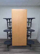 Load image into Gallery viewer, 12ft Cafeteria Lunch Table w/ Stool Seat, Light Oak Top, Navy Blue Seat, Adult Size (RF)
