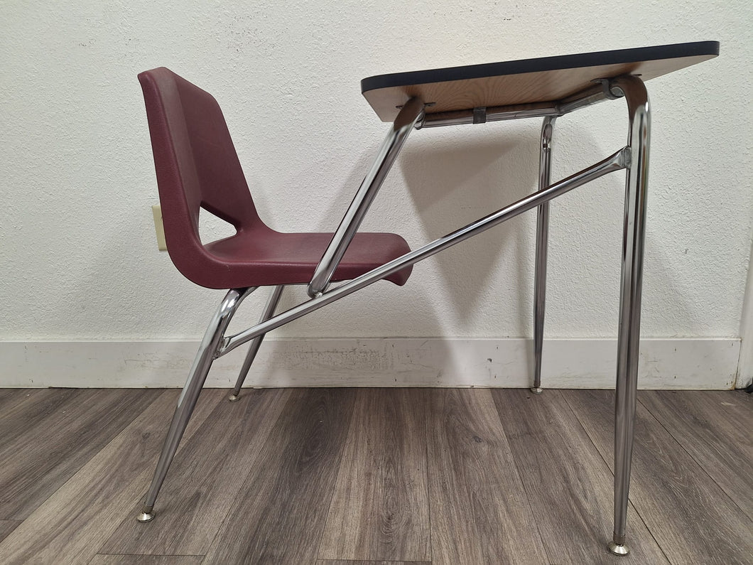 Royal Seating Combo Desk, Burgundy Seat, NEW Replacement Wood Grain Top, Basket (RF)