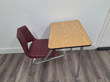 Load image into Gallery viewer, Royal Seating Combo Desk, Burgundy Seat, NEW Replacement Wood Grain Top, Basket (RF)
