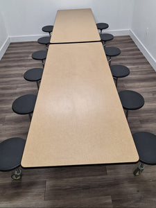 12ft Cafeteria Lunch Table w/ Stool Seat, Beige Top, Black Seat, Adult Size (RF)