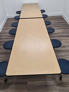 12ft Cafeteria Lunch Table w/ Stool Seat, Beige Top, Navy Blue Seat, Adult Size (RF)