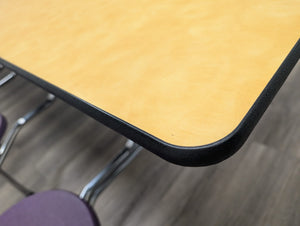 12ft Cafeteria Lunch Table w/ Stool Seat, Woolamai Brush Yellow Top, Purple Seat, Adults Size (RF)