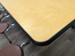 12ft Cafeteria Lunch Table w/ Stool Seat, Woolamai Yellow Brush Top, Burgundy Seat, Adults Size (RF)