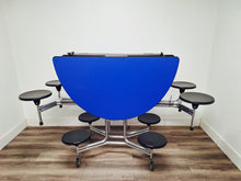 Load image into Gallery viewer, 60in Round Cafeteria Lunch Table w/ 8 Stool Seat, Blue Top, Black Seat, Elementary Size (RF)
