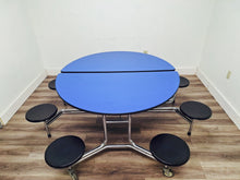 Load image into Gallery viewer, 60in Round Cafeteria Lunch Table w/ 8 Stool Seat, Blue Top, Black Seat, Elementary Size (RF)
