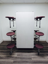 Load image into Gallery viewer, 10ft Cafeteria Lunch Table w/ Stool Seat, Gray Top, Burgundy Seat, Adult Size (RF)
